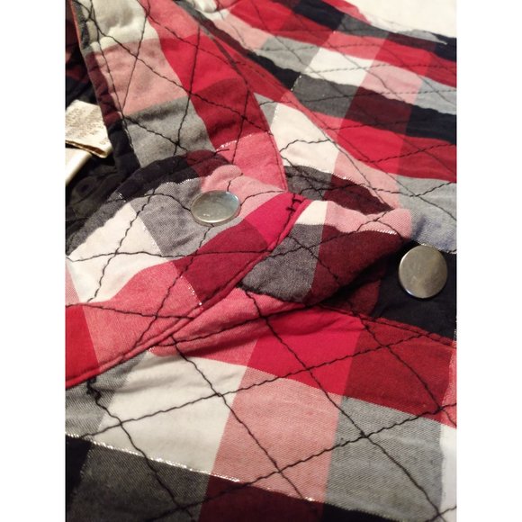 BAXTER & WELLS Quilted Red/Black Checkered Ladies 2 Pocket Vest with Snap LARGE - Picture 3 of 4